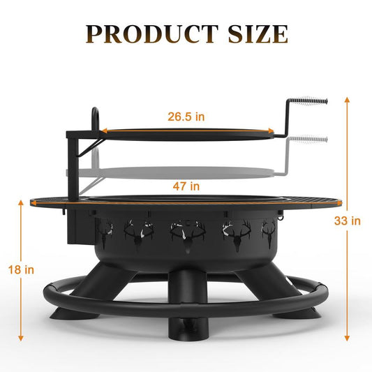 3-in-1 Fire Pit Table, Wood Burning Outdoor Firepit with Lid & Poker