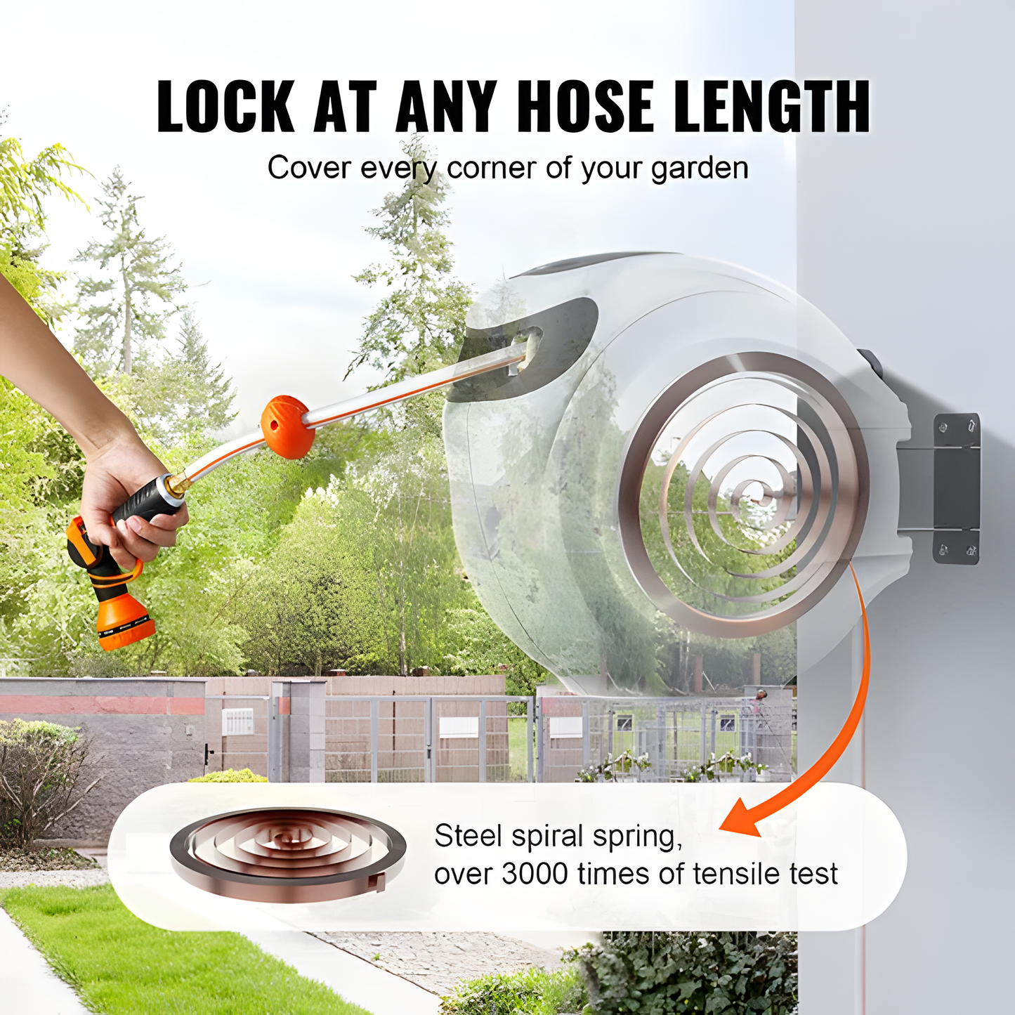 Retractable Hose Reel Water Hose Reel 130'x5/8" 180° Swivel Wall-Mounted