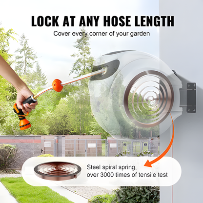 Retractable Hose Reel Water Hose Reel 130'x5/8" 180° Swivel Wall-Mounted