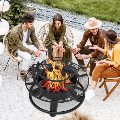 3-in-1 Fire Pit Table, Wood Burning Outdoor Firepit with Lid & Poker