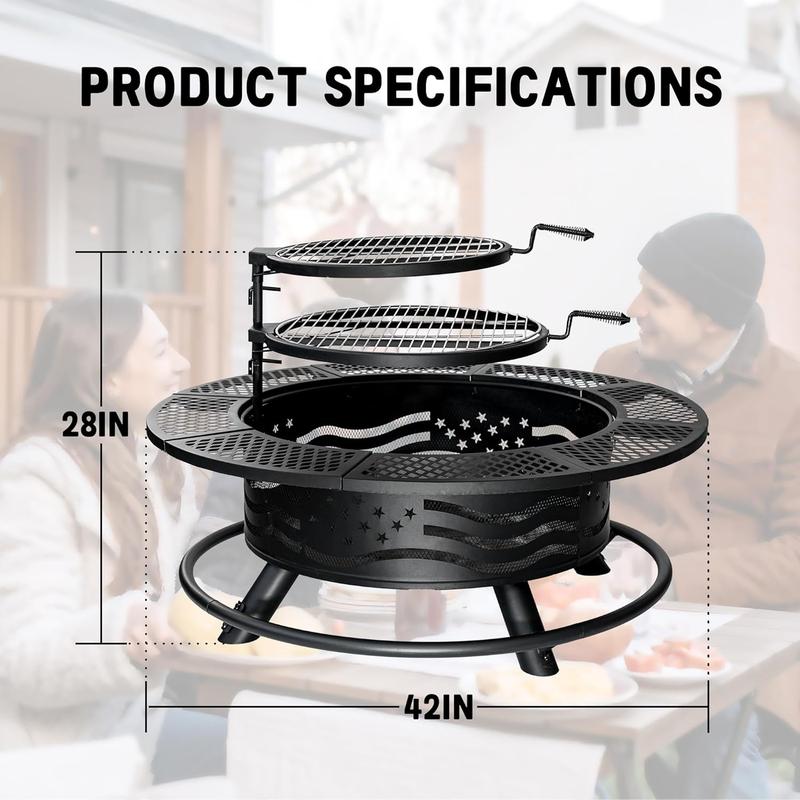 3-in-1 Fire Pit Table, Wood Burning Outdoor Firepit with Lid & Poker