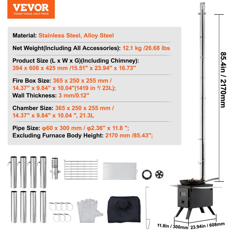 VEVOR Wood Stove, 86 inch, Alloy Steel Camping Tent Stove