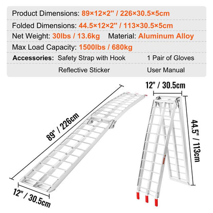 VEVOR 1500 lbs Capacity Folding Aluminum Ramps, 2-Pack