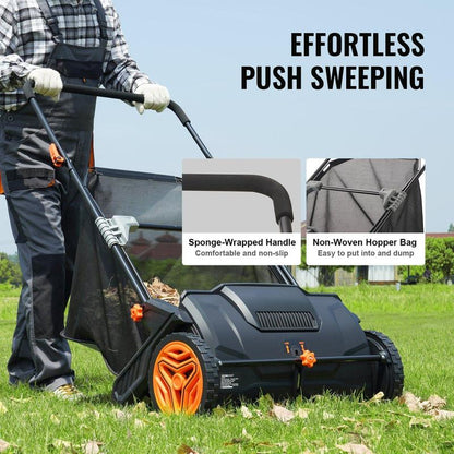 VEVOR 21-Inch Push Lawn Sweeper with 3.5 cu ft Hopper Bag.