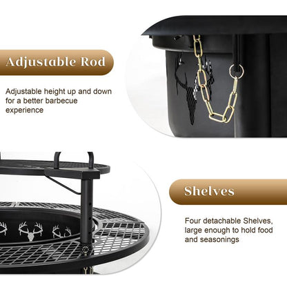 3-in-1 Fire Pit Table, Wood Burning Outdoor Firepit with Lid & Poker