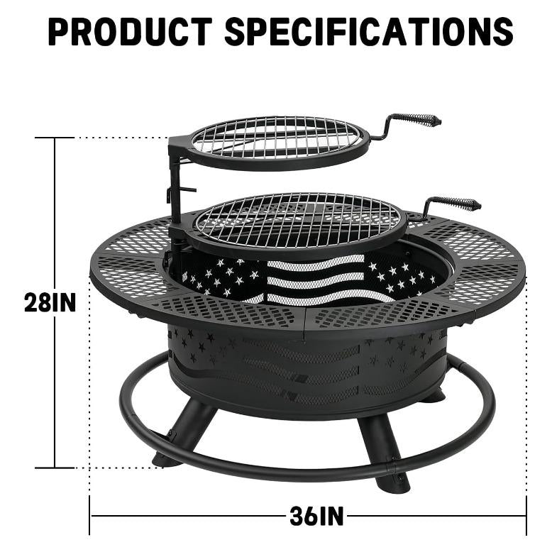 3-in-1 Fire Pit Table, Wood Burning Outdoor Firepit with Lid & Poker
