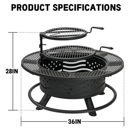 3-in-1 Fire Pit Table, Wood Burning Outdoor Firepit with Lid & Poker