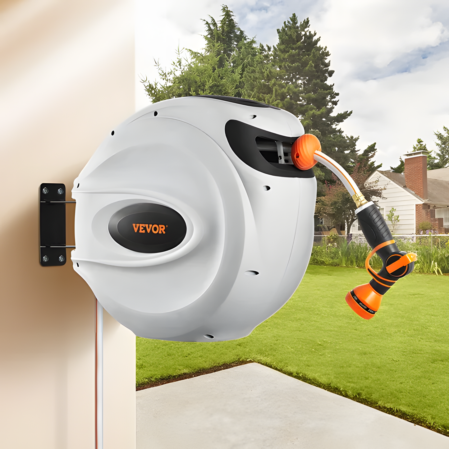 Retractable Hose Reel Water Hose Reel 130'x5/8" 180° Swivel Wall-Mounted