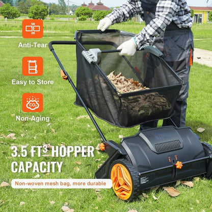 VEVOR 21-Inch Push Lawn Sweeper with 3.5 cu ft Hopper Bag.